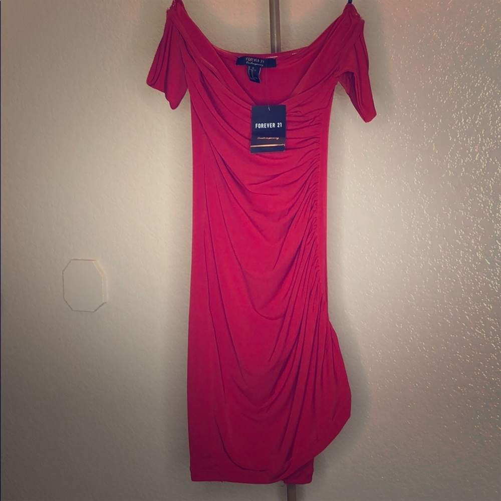Red night out dress , fall out shoulder dress